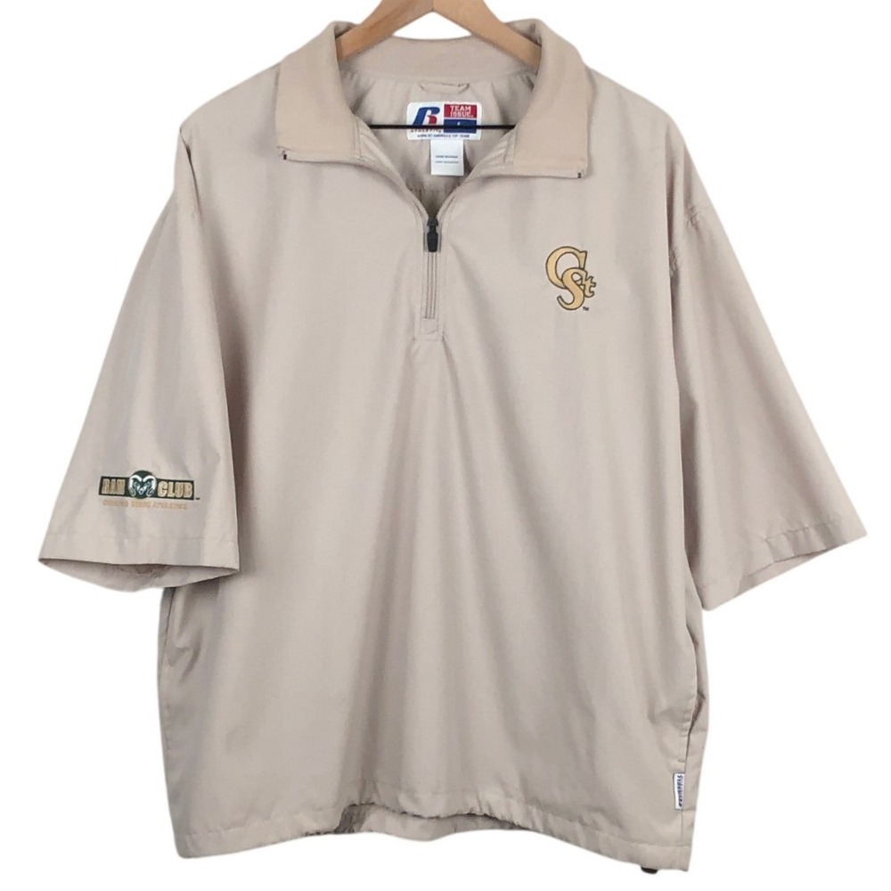 RUSSELL Athletic Colorado State CSU Rams 1/4 Zip Windbreaker Men's Sz L Tan S/S
